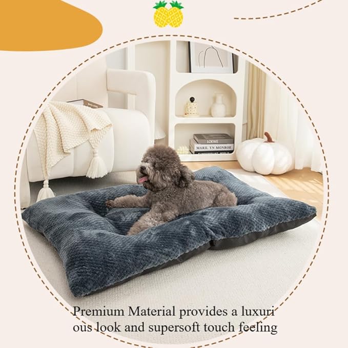 Washable Dog Bed for Large Breeds, Extra Cushioned Crate Mattress with Removable Fluffy Cover, Non-Slip Orthopedic Pet Pad, Machine Washable Kennel Mat(Brown,L)