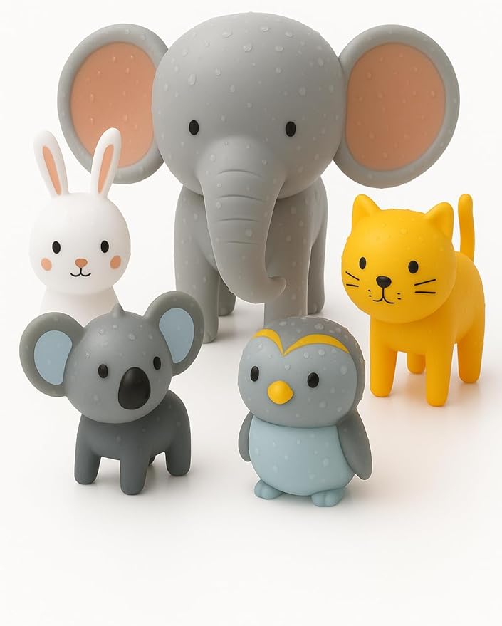 SplashEZ Animals Bath Toys for Toddlers, Mold Free Bath Toys for Kids, No Hole for Water Soft Durable Elephant Play Set for Bathtub, Pool, Shower Boys & Girls, No Mold, Ages 0-1-3-4-5-6-8
