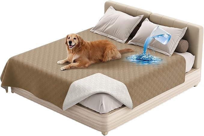 Dog Bed Cover Waterproof Microfiber Quilted Mattress Cover Pet Mat Silicon Non Slip 9 Size Furniture Protectors for Bed Sofa Couch (76 x 127 cm/30 x 50 in,Taupe)