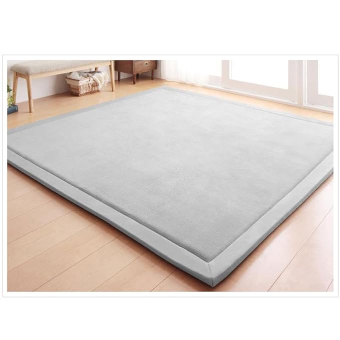 Loartee Nursery Rug Coral Velvet Crawling Rugs Area Rug Play Mat(4'9"x4'9", Gray) for Toddler Children Play Yoga Exercise Pads Carpet