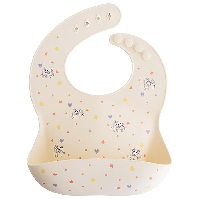 mushie x Bluey Silicone Baby Bib | Adjustable Fit Waterproof Bibs (Bluey Ivory)