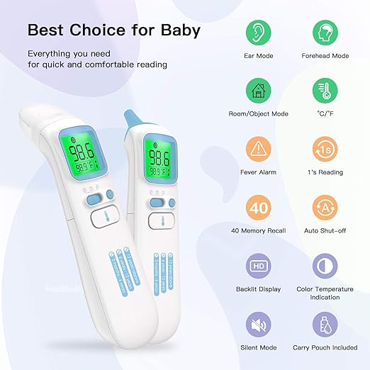 GoodBaby Touchless Thermometer for Adults,Forehead and Ear LCD Display Thermometer for Fever,Infrared Magnetic Thermometer for Baby Kids Surface and Room