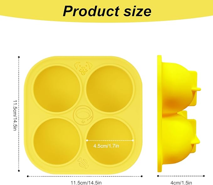 Silicone Dog Treats Molds for Large Dog Toy, 4 Cavities Reusable Treat Tray for Freezing Puppy Mold for Making Snack Easy to Release (Yellow)