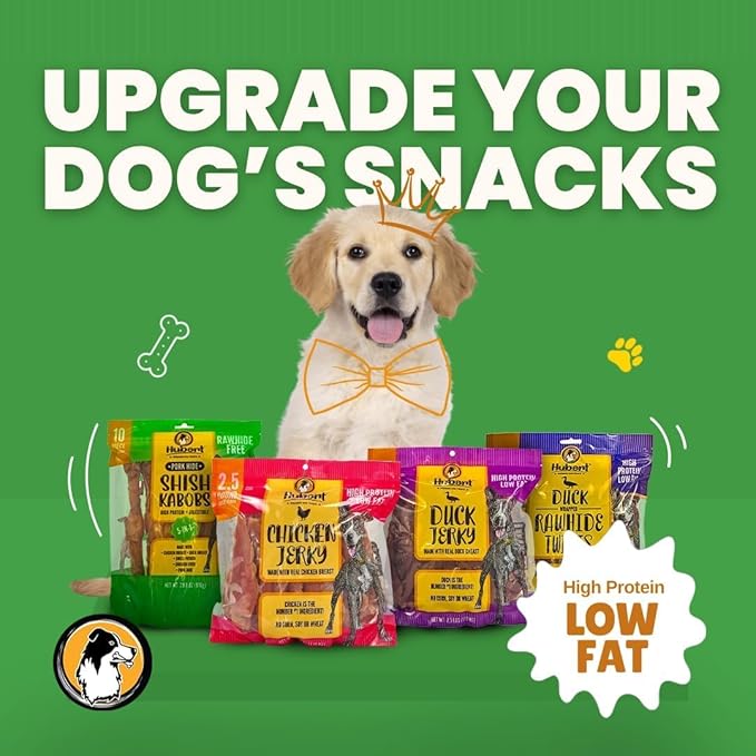 Hubert Pet Triple Flavored Rawhide Kabobs, Chicken, Duck & Pork Hide Dog Chews, All Natural Treats for All Dog Sizes, 1 lb Resealable Bag