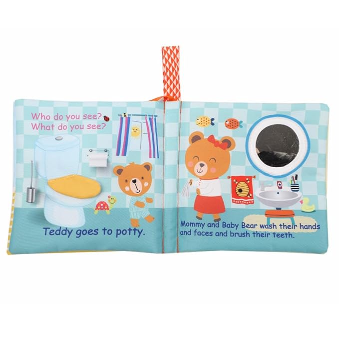 Teddy Bear Baby Toy Cloth Crinkle Books for Babies Infant Toddler, Soft Toys 0-6-12 Months Activity Tummy Time Mirror Toy, Gifts for Boys Girls Baby Shower, 1-2-3 Years Old-Morning
