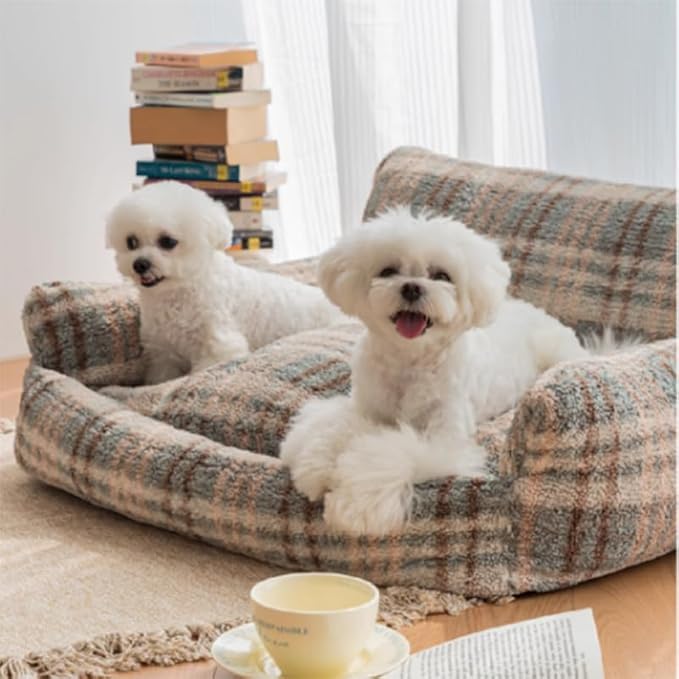 Lazy Holiday Plush Cozy Dog & Cat Sofa Bed, Teddy Velvet Dog Bed, Trendy Striped Faux Lambswool Double Layer Dog & Cat Sofa Bed Dogs Sleeping Mat for Medium Small Dogs & Cats (A-2,L)