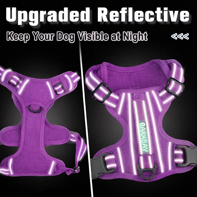 BARKBAY Dog Harness No Pull Oxford with ID Tag Pocket - Heavy Duty, Reflective, Easy Control for Large Dogs(Purple Oxford,M)