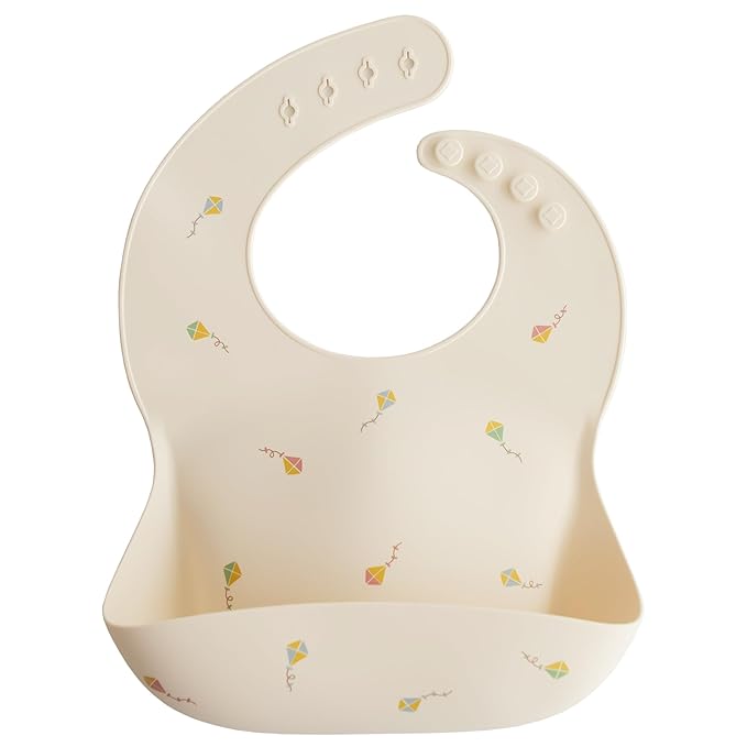 mushie Silicone Baby Bib | Adjustable Fit Waterproof Bibs (Kites)