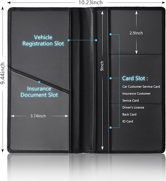 Leather Car Registration and Insurance Cards Holder Compatible with Chevy Camaro RS Cars, Vehicle Glove Box Car Organizer with Magnetic Shut, Documents License for Camaro RS Owners