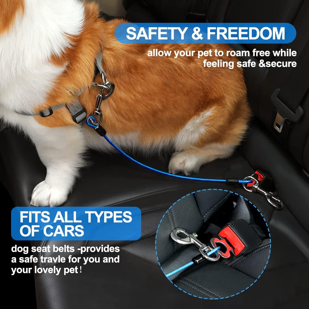 Dog Seat Belt Harness for Car,2pcs Dog Seatbelt of Coated Wire Leash Safety Restraint,No Chew Tether Cable Vehicle Dogs Accessories,Double Clips & Latch (2 Pack Black, 32 inch/80 CM)