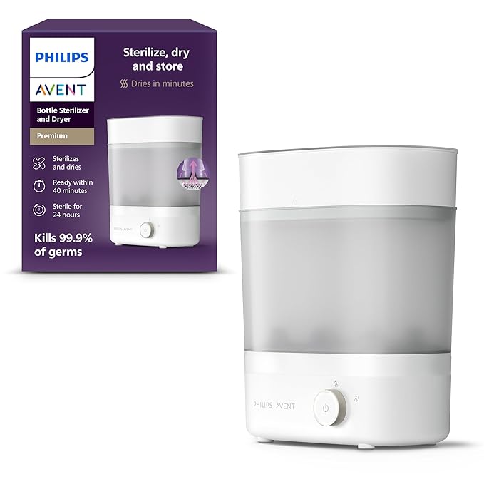 Philips Avent Baby Bottle Sterilizer and Dryer Premium, Removes 99,9% of Bacteria, Chemicals Free, Capacity 6 Bottles/Teats/Accessories, Modular Space Saving Design, Model SCF293