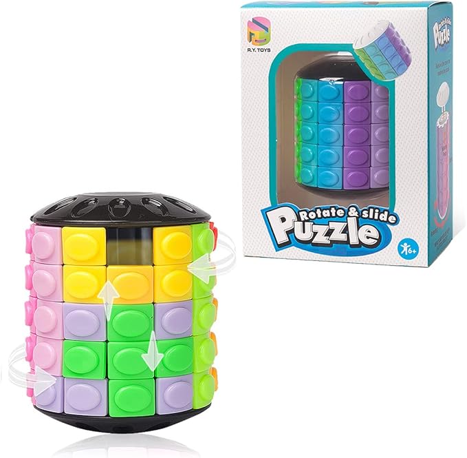 R.Y.TOYS Rotate and Slide Puzzle-Design Patent,Fidget Toys(Restore/Create)-12 Colors,5 Layers-Open Cover for Quick Play,Brain Teaser,Sensory Toys,Stocking Stuffers,Easter Basket Stuffers Essentials