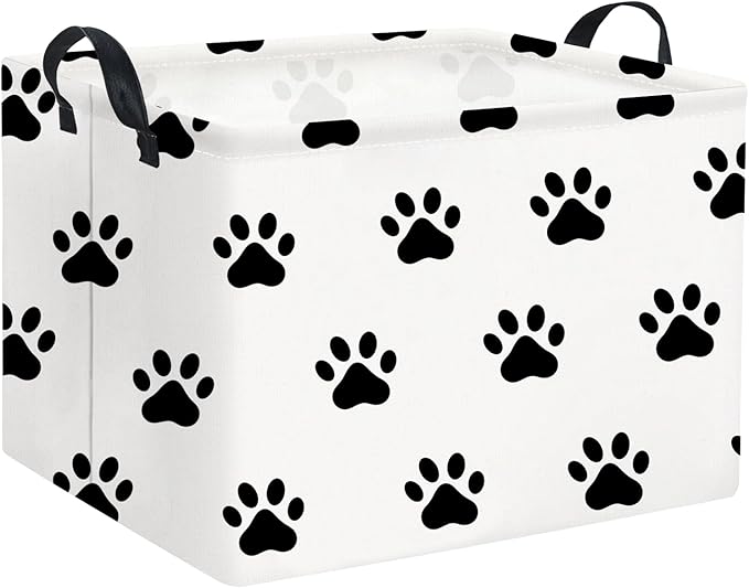 HIYAGON Dog toy Basket Dog Toy Bin Cute Toy Storage Basket Organizer Box Kids Gift Basket Empty Rectangular Room Decor for Home(Paw)