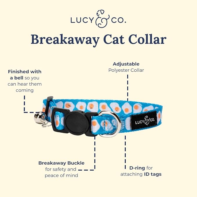 Lucy & Co. Eggcelent Breakaway Cat Collar with Bell – Designer Print Adjustable Safety Collar for Cats, Kittens & Small Dogs, Lightweight Pet Collar for Boy & Girl Cats – Large