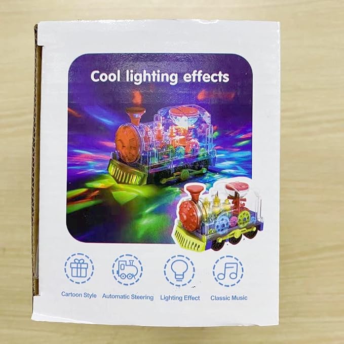 Kizeefun Light Up Train Toy for Toddlers: Transparent Gear Car Toy for Kids with Cool Light and Music Educational Crawling Toys for Baby Boys and Girls