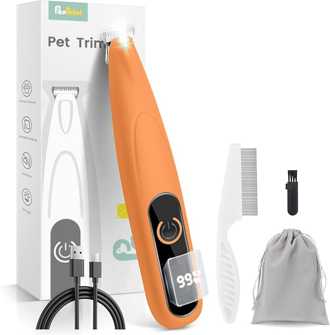 Dog Paw Trimmer with LED Display, Ultra-Low Noise Cordless Paw Trimmers for Dog's Feet, Cordless Hair Trimmer for Paws, Ears, Face, Rump