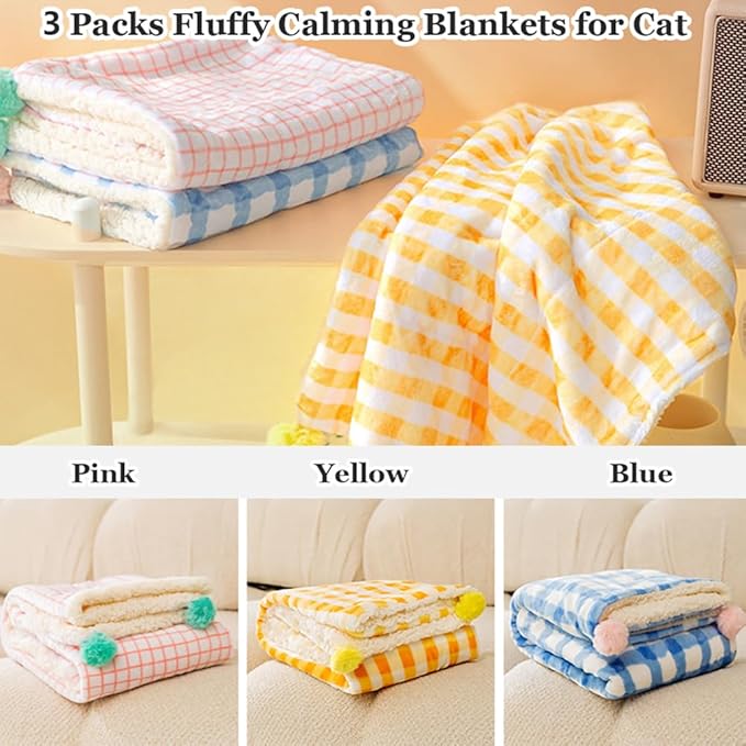 3Pcs Blankets Soft Fluffy Sherpa Fleece Pet Blanket Plaid Blanket for Dog Puppy Cat (Plaid-3pcs, Large)