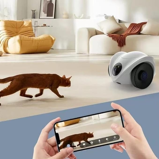 Pet Robot Camera 2MP HD WiFi Cameras Motion Detection Two Way Audio Indoor Dog Treat Camera Dispenser Feeder for Home Security(Camera Add 64G Card)