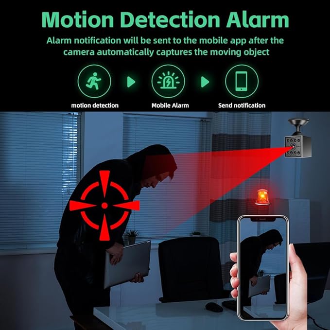 3T6B Mini Home Security Camera, 1080P HD Hidden Spy Camera with Night Vision & Motion Detection, Phone App Alerts for Indoor/Outdoor Wireless Surveillance, Baby, Pet, Car (Without SD Card)