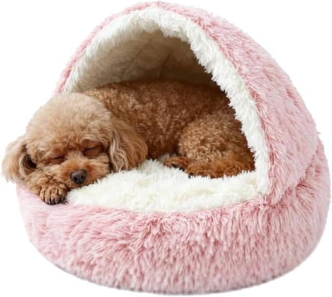 Dog Bed, Dog Bed with Cover Cave, Dual Comfort Design, Pet Bed for Small/Medium/Large Cats and Dogs, Anxiety Relief, Durable & Chew-Proof, Improves Sleep & Behaviour (Pink, 20in)
