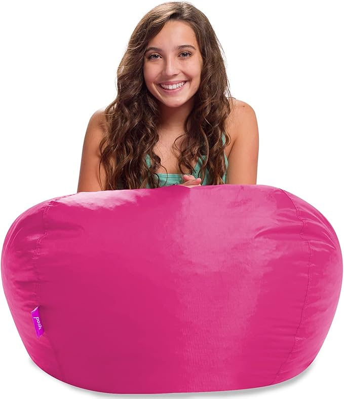 Posh Creations Structured Comfy Seat for Playrooms and Bedrooms, Large Bean Bag Chair, 100in Round Classic Bean Bag, Pink