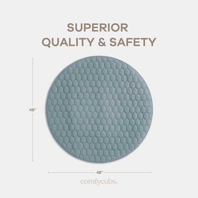 Comfy Cubs Round Kids Play Mat - Medium 48 inches Soft Quilted Baby Floor Mat with Non-Slip Bottom - Plush Design for Toddlers' Playtime and Relaxation - Comfortable and Durable - Pacific Blue