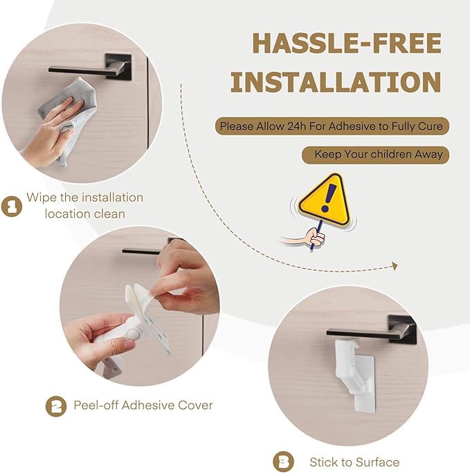Child Proof Door Lever Lock - Door Locks for Kids Safety - Door Knob Child Proof - Baby Proofing 3M Adhesive - Door Handle Child Proof - White Baby Safety Locks for Toddlers - 2 Pack