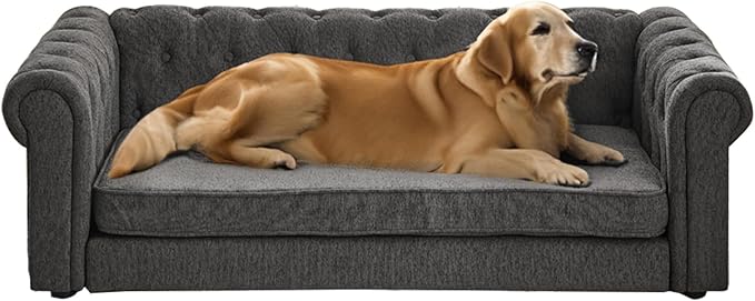 Dog Sofa Couch for Medium to Large Dogs, Memory Foam Dog Sofa Couch with Washable Fabric, Durable Elevated Pet Bed with Legs, Removable Cushion for Medium and Large Dogs, Dark Grey