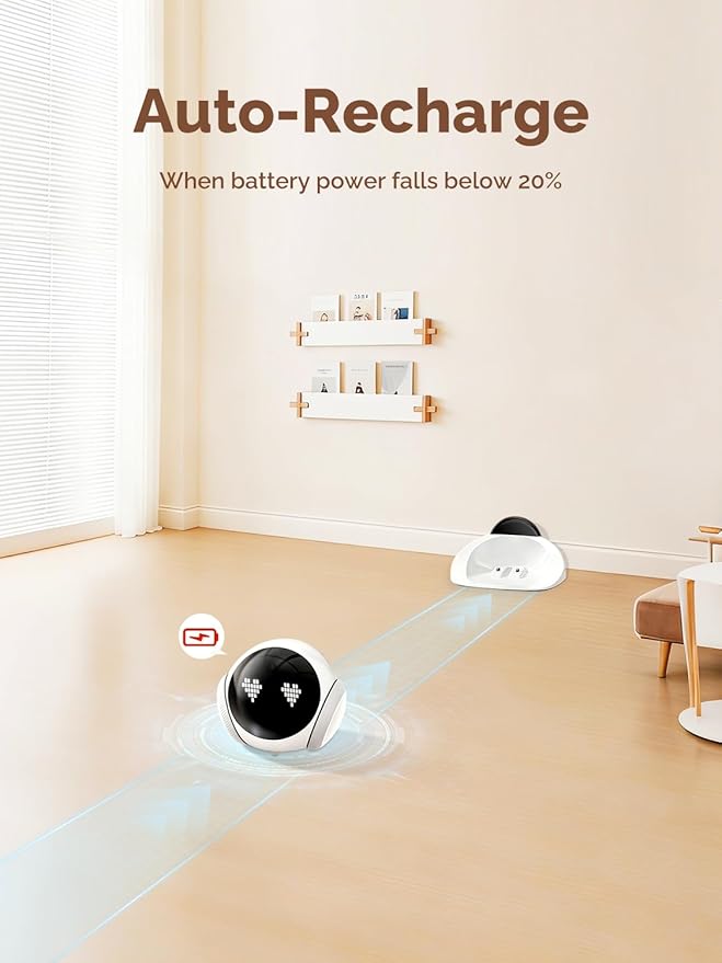 Orison Smart Mobile Pet Camera Robot, 1080P HD Indoor Pet Camera for Home, Auto Patrol & Auto Recharge, Night Vision, Two-Way Audio, App Control, Local Storage