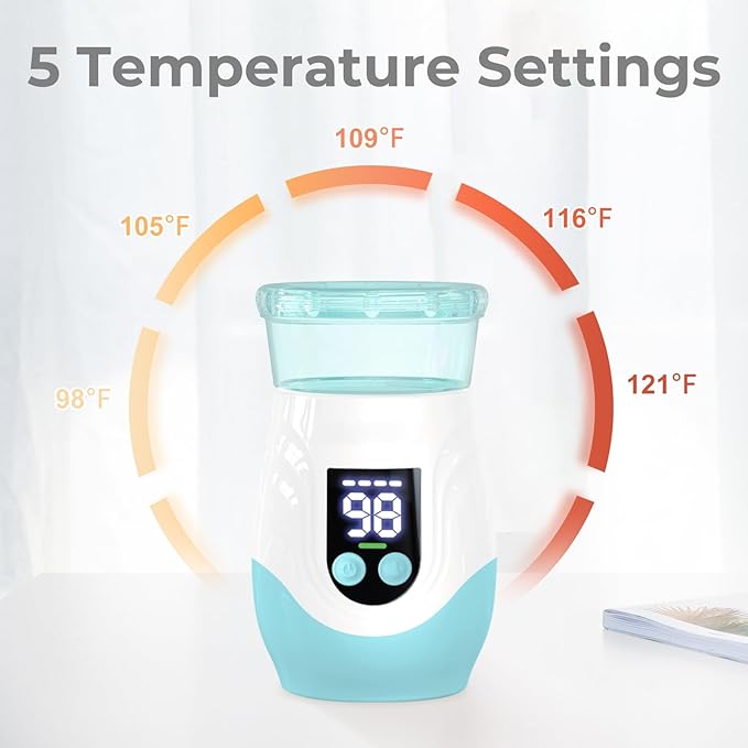 Portable Cordless Baby Bottle Warmer for Travel, Rechargeable with 8 Adapters & 1 Milk Powder Container, Safe Material, Fast Heating, Compatible with Major Brands,Blue