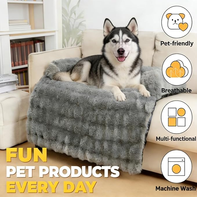 Dream Cloud Pet Sofa Bed for Dogs Cats, 2026 Washable Removable Calming Fluffy Plush Mat for Furniture Protector, Long Fur Non-Slip, for Small/Medium/Large Home Pets (Coffee, S：27.6 * 24in)
