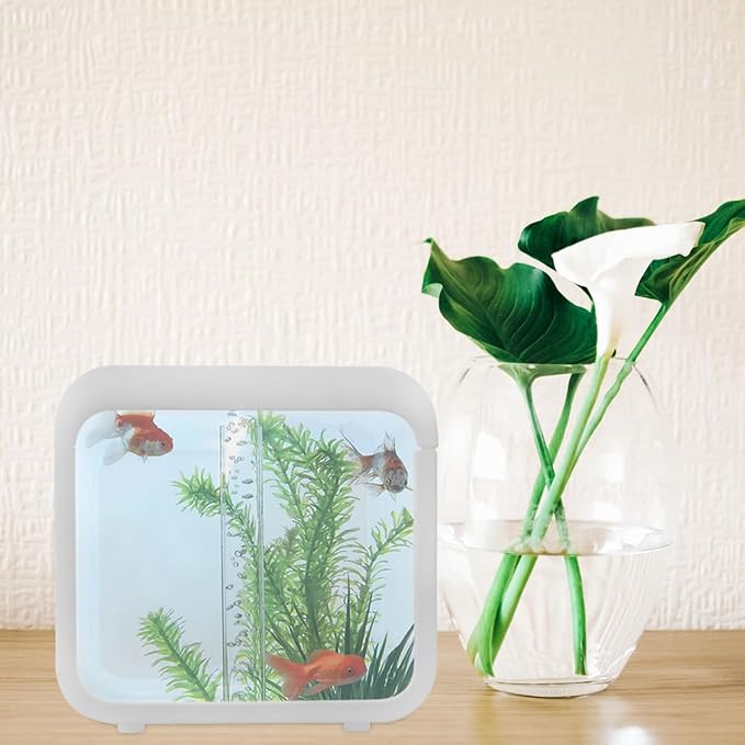 Plastic Aquarium Miniature Kits Small Aquarium Mini Fish Tank Small with LED Lighting Fish Landscape Box Desktop Decoration LED Creative