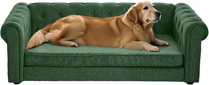 Dog Sofa Couch for Medium and Large Dogs, Memory Foam Dog Sofa Couch with Washable Fabric, Durable Elevated Pet Bed with Legs, Removable Cushion for Medium to Large Dogs, Green