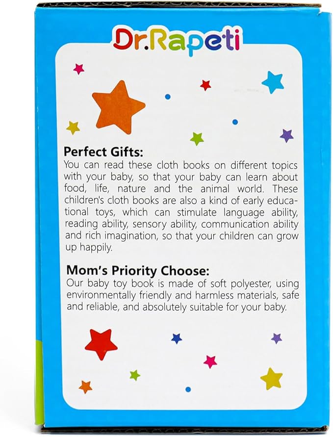 Dr.Rapeti Soft Cloth Books Baby Books Bath Books 6-Pack for Baby Infant Toddler Kids Crinkle Squeaky Washable Chewable Non-Toxic Early Educational Giftable