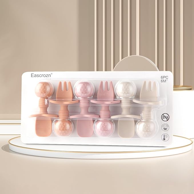 6 Pack Baby Spoons and Forks Set, Silicone Baby Spoons Self Feeding 6 Months for Toddler Utensils,BPA Free, Baby Led Weaning Supplies Feeding Essentials,Dishwasher and Boil Safe