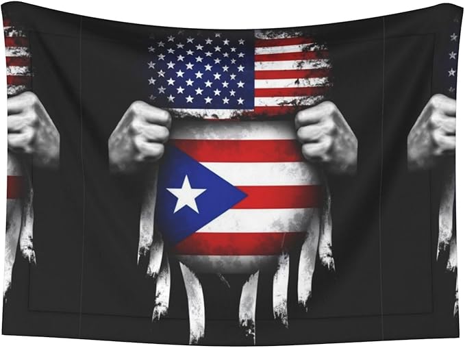 Double Sided Pet Mat for Dog Bed Topper Cat Blanket Furniture Protector, American Puerto Rico Flag Pull Apart Black, Reversible Plush with Tactile Dot Pattern for Style Change