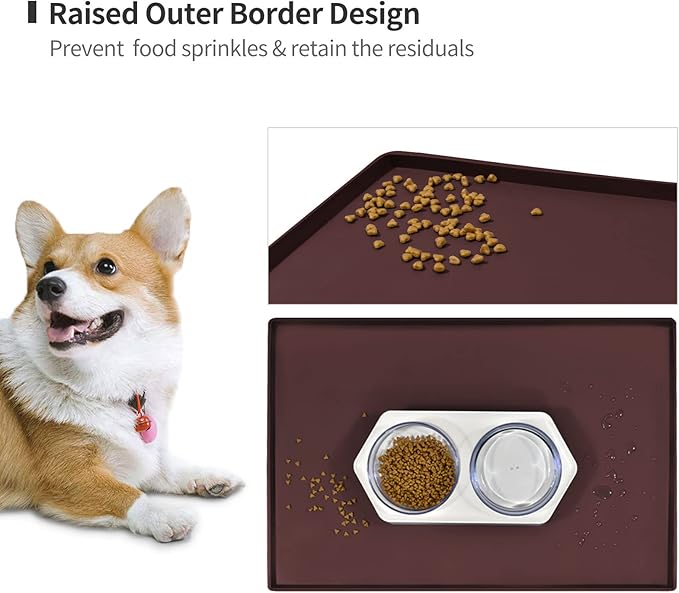 Dog Food Mat,Silicone Waterproof Food Tray,Non Slip Pet Bowl Mats Placemat,1" Raised Edge,Suitable for Most Small and Medium Sized Pets,32" x 24"