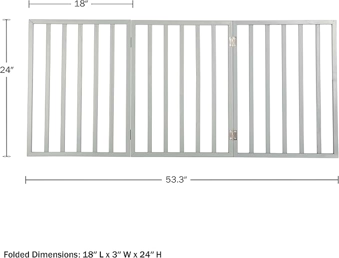 Pet Gate - 3-Panel Indoor Foldable Dog Fence for Stairs, Hallways, or Doorways - 54x24-Inch Retractable Wood Freestanding Dog Gates by PETMAKER (Gray)