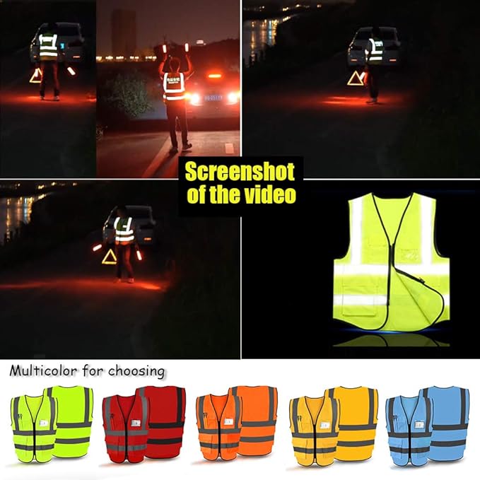 YOWESHOP High Visibility Safety Vest Custom Your Logo Protective Workwear 5 Pockets With Reflective Strips Outdoor Work Vest (Orange (S))
