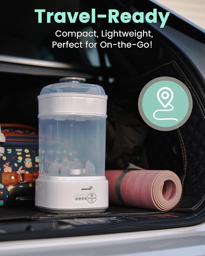 GROWNSY Bottle Sterilizer and Dryer, Compact Electric Steam Baby Bottle Sterilizer (Esterilizador de Biberones), Bottle Sanitizer for Baby Bottles, Pacifiers, Pump Parts