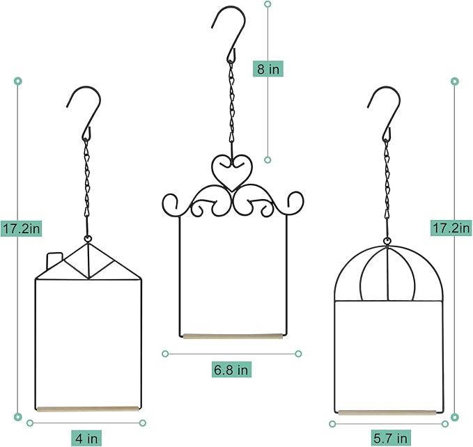 3PK Metal Frame Hummingbird Swings and Perches with Wooden Dowel Black Bird Swing Outdoor Bird Perch Humming Bird Swing