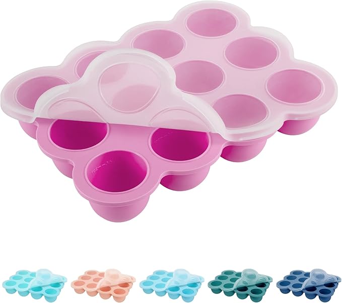 Baby Food Storage 12 x 1.5OZ Silicone Freezer Tray with Lid, Food Grade Silicone Containers for Purees & Vegetables Pink