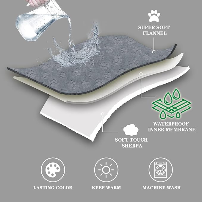 Waterproof Dog Blanket, 60" x 40" Washable Sherpa Fleece Cat Blanket,Pet Puppy Blanket Sofa Bed Furniture Protector,Reversible Soft Plush Blanket for Medium Large Dog (65" x 57")