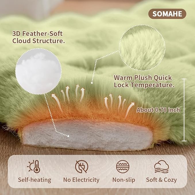 Cat Bed Plush Puppy Pad Mat with Non-Slip Bottom Faux Fur Kitten Beds for Carriers/Floor Dog Friendly 23 x 15 Inch Medium Green