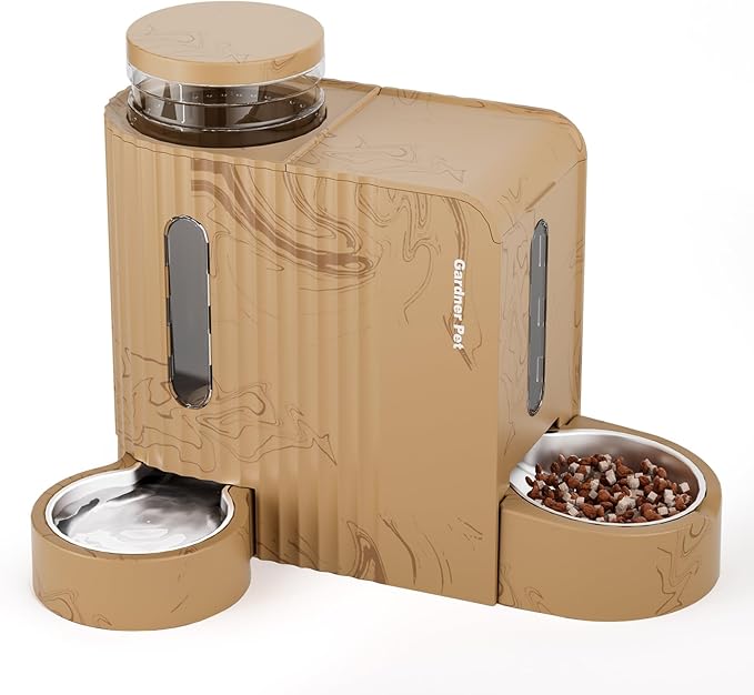 Gardner Pet Gravity Automatic 2-in-1 Pet Feeder, 0.8 Gallons*2 Cat Feeder and Water Dispenser Set, 100% BPA-Free and Stainless Steel Water Bowl for Dogs, Cats, Rabbits, Puppies (Light Woodgrain)