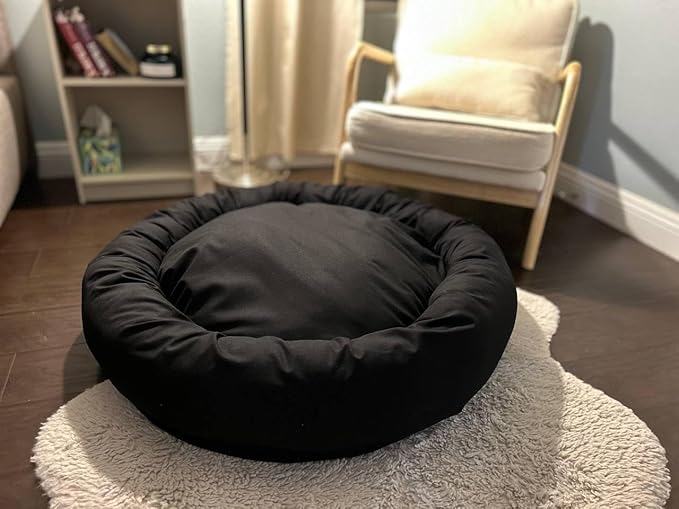 Organic Cotton Canvas Dog Bed: Removable Cover, Natural Fill - Made in USA (Black, Large 35" x 8" inches)
