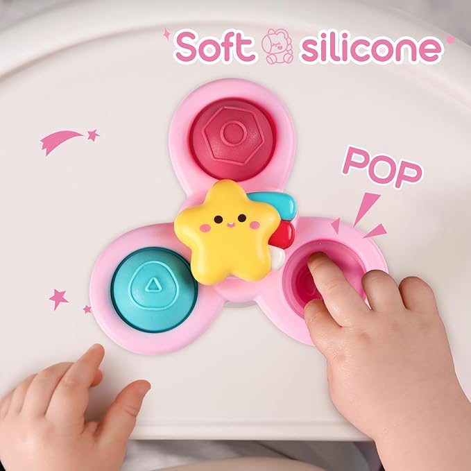 ALASOU 3PCS Pop Suction Cup Spinner Toys for 1 Year Old Boy Girl|Novelty Spinning Tops Toddler Toys Age 1-2|Sensory Baby Bath Toy for Toddlers 1-3|12 18 Months Boy Birthday Gift for Infant