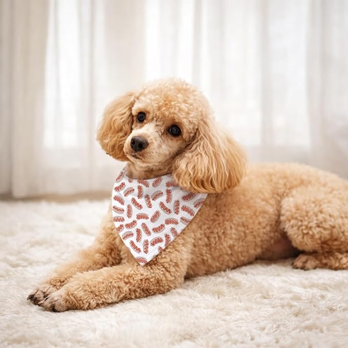 Hot Dog Print Dog Bandana, Funny Fast Food Themed Pet Scarf, Soft Adjustable Triangle Bandana for Dogs, Cute Food Pattern Dogs Accessory for Small Medium Pets