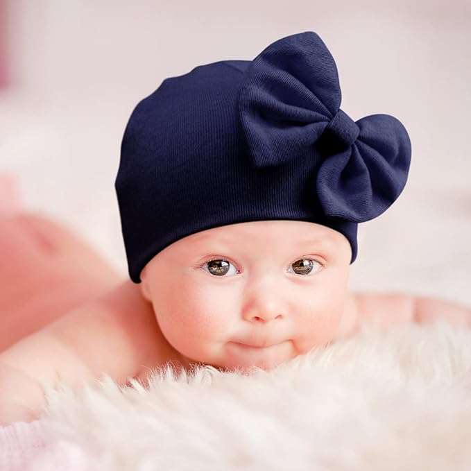 BQUBO Newborn Baby Hats Mittens Set Hospital Hat Beanie Infant Bow Hats Baby Gloves No Scratch Mittens for 0-6 Months