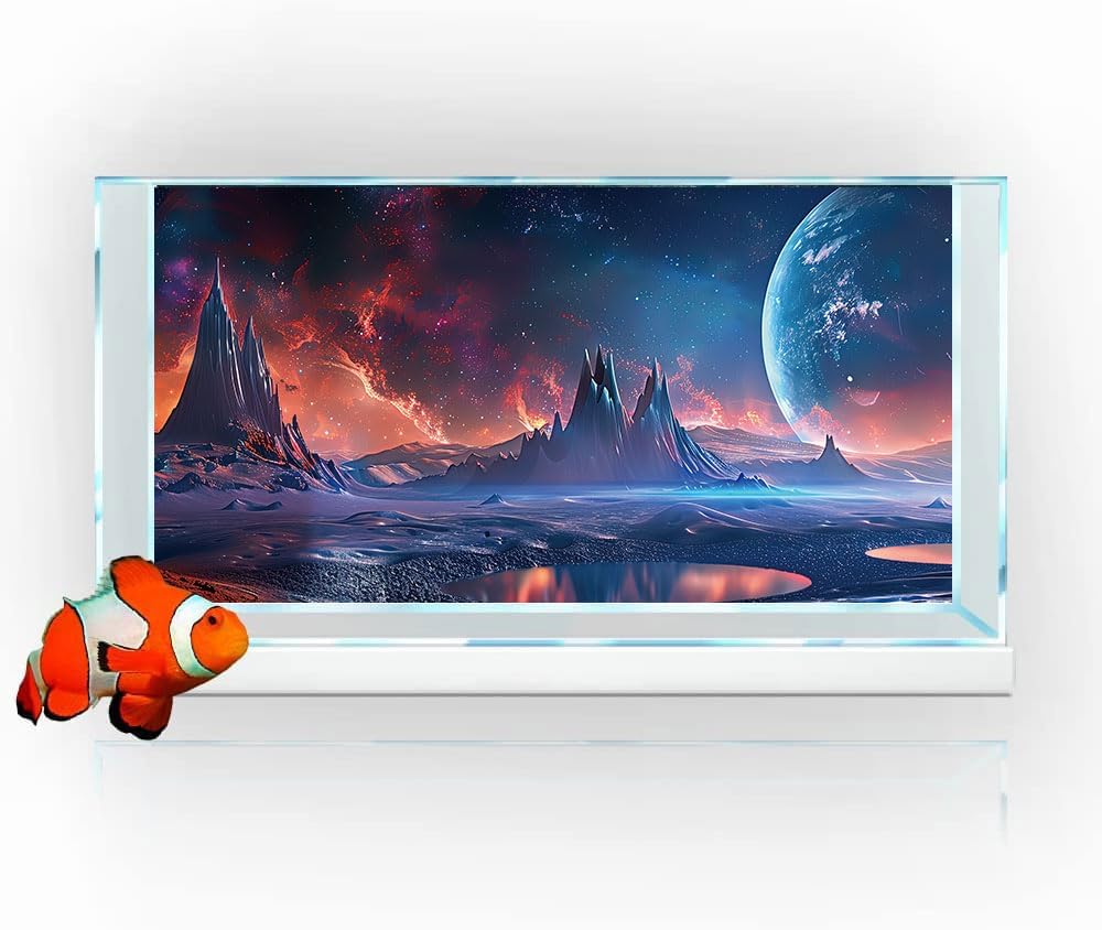 Scarlet Cosmic Aquarium Background,Cool Galaxy Parallel Space Themed Fish Tank Background, Tropical Desert Terrarium Background 24X16IN with 8 EVA Double-Sided Tape